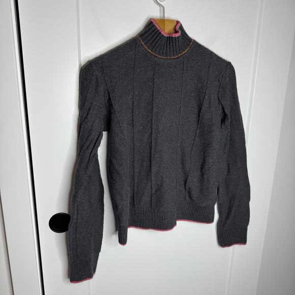 Rag & Bone Cotton Cashmere Gray Pink Trim Mock Neck Sweater Size Medium - Picture 1 of 6